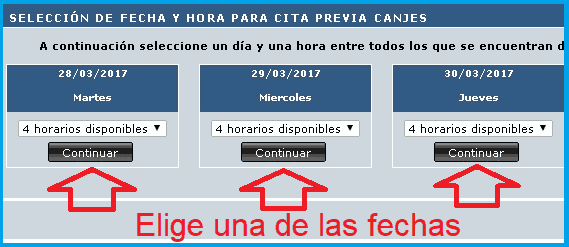 Seleccionar la fecha para la cita de canje permiso conducir europeo