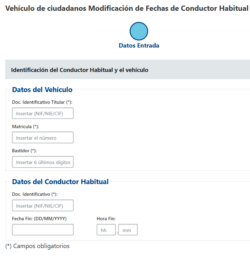 Modificar fechas conductor habitual DGT