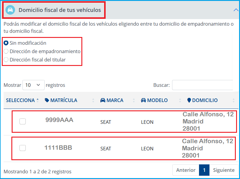 Cambio dirección fiscal vehiculo DGT Online