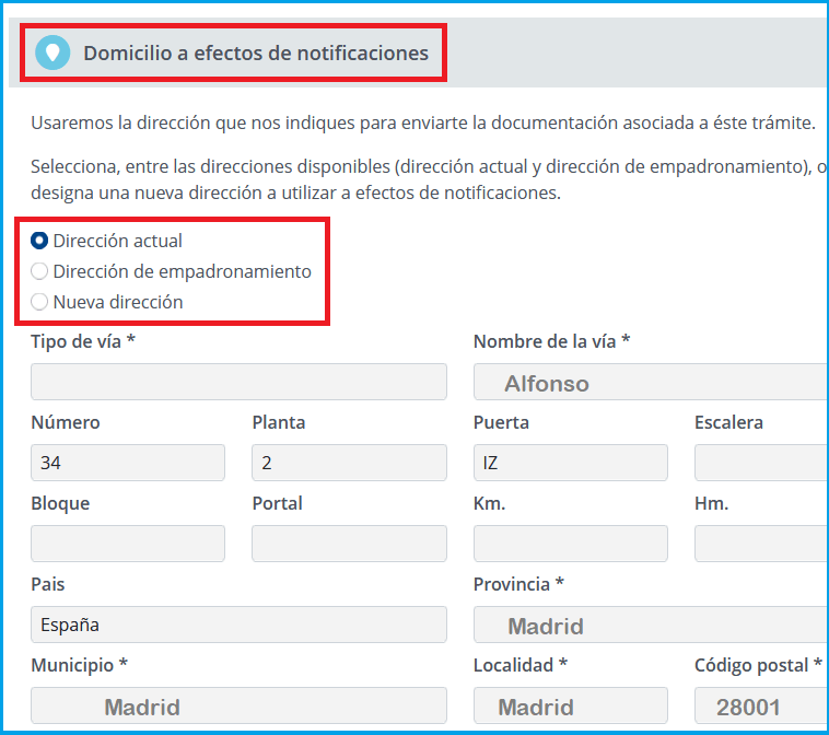 cambio dirección vehículo para notificaciones DGT