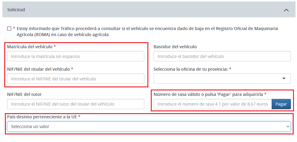 detalle del formulario ONLINE baja vehículo por traslado de país