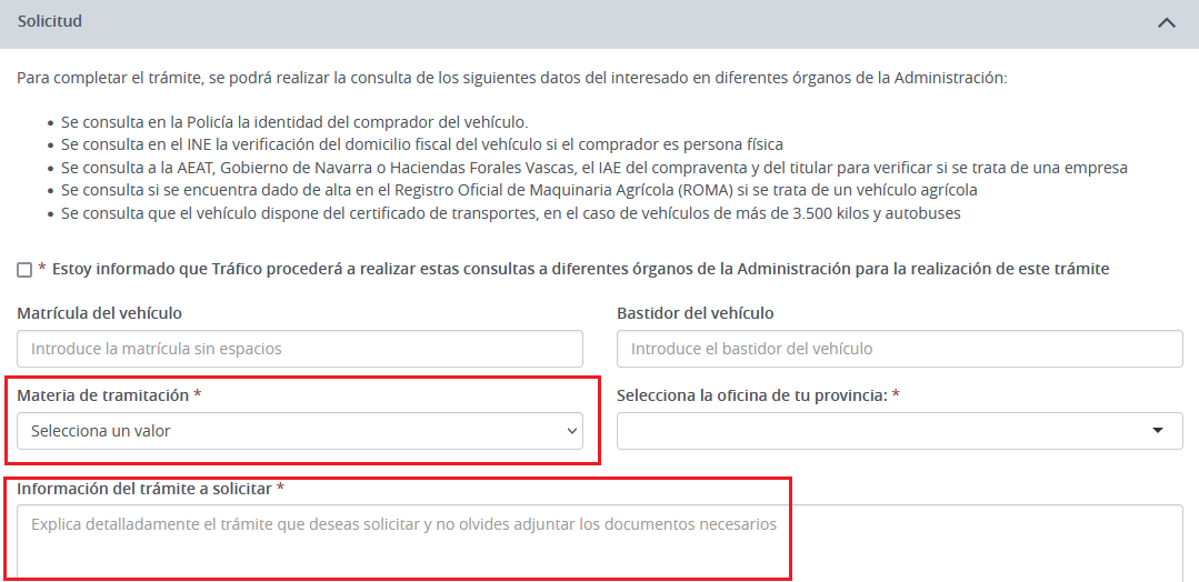 detalle del formulario ONLINE baja vehículo de más de 15 años por traslado de país